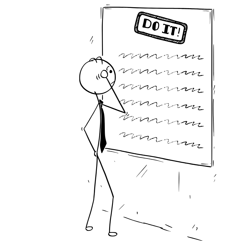 A stick figure looks distressingly at a to do list